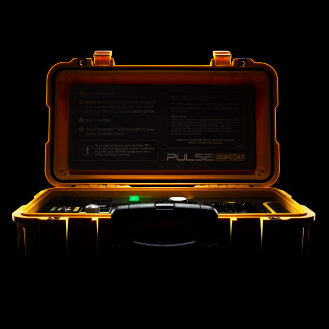 Pulse EQ-X1 Close-up image of a Pulse PEMF EQ X1 device, highlighting its control panel and applicators.